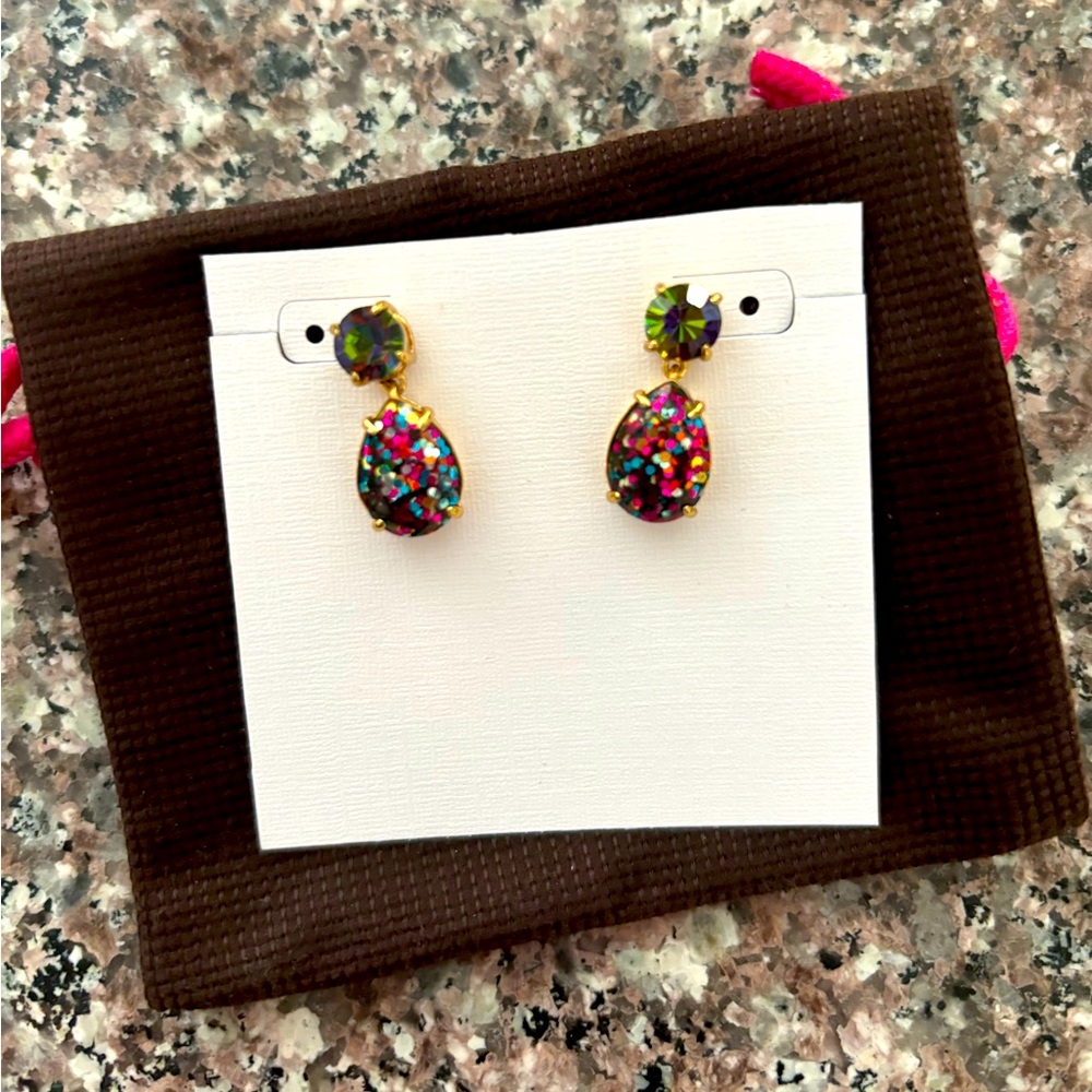 Kate Spade NWOT glitter gold drop earrings